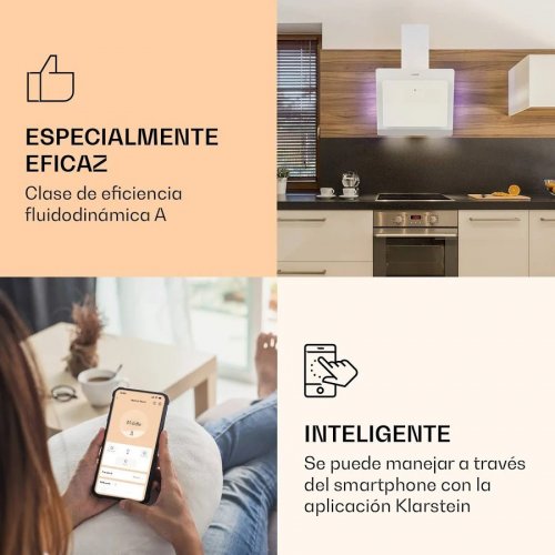 Klarstein Campana extractora Aurora 60 Smart 585 m³/h 60cm sin cabeza Luz ambiental CEE A+