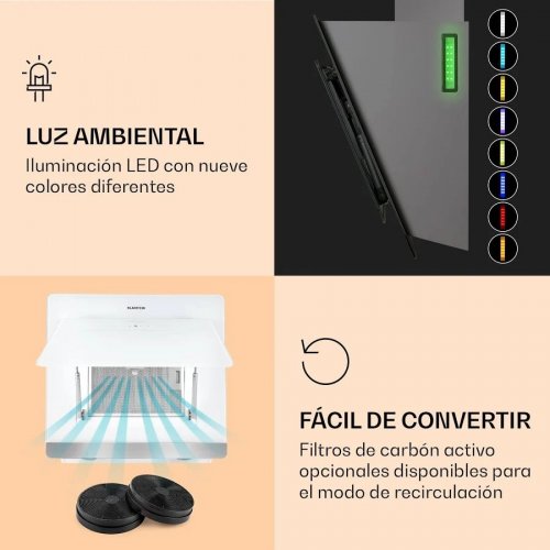 Klarstein Campana extractora Aurora 60 Smart 585 m³/h 60cm sin cabeza Luz ambiental CEE A+