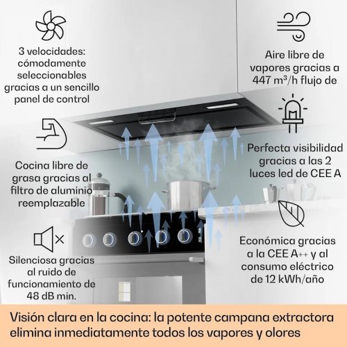 Klarstein Campana extractora Camila empotrada 70 cm 380 m³/h LED Touch acero inoxidable