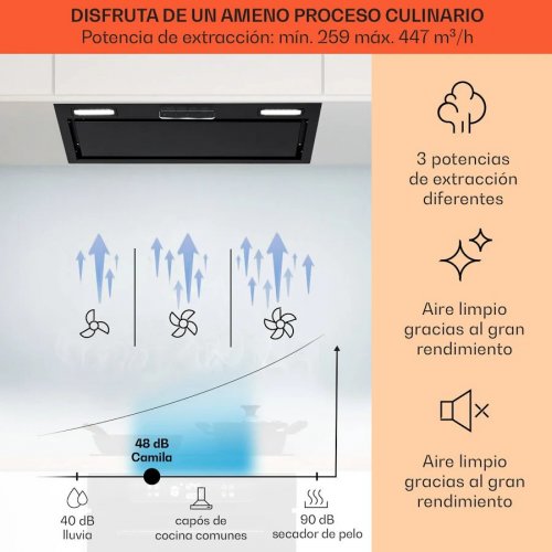 Klarstein Campana extractora Camila empotrada 70 cm 380 m³/h LED Touch acero inoxidable
