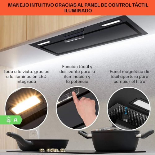 Klarstein Campana extractora Camila empotrada 70 cm 380 m³/h LED Touch acero inoxidable