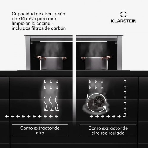 Klarstein Campana extractora Royal Flush Eco 75 75 cm 714 m³/h EEK A incl. filtros de carbón activo