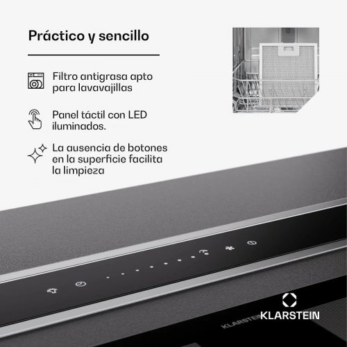 Klarstein Campana extractora Royal Flush Eco 75 75 cm 714 m³/h EEK A incl. filtros de carbón activo