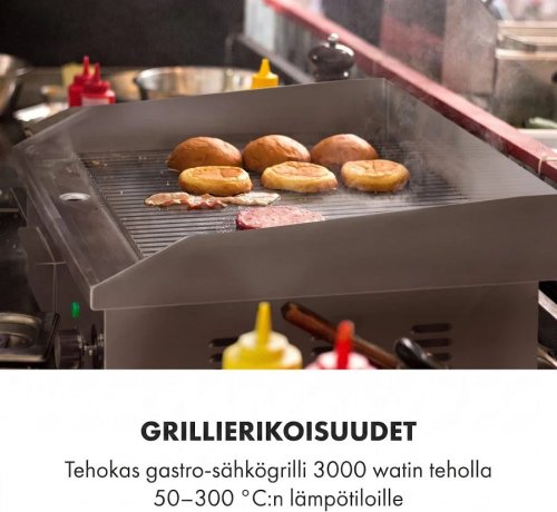Klarstein Grillmeile 3000R Pro Plancha eléctrica de 3000W Superficie de cocción de 54,5x35cm Ondulada