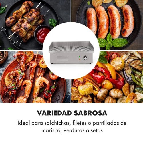Klarstein Grillmeile 3000R Pro Plancha eléctrica de 3000W Superficie de cocción de 54,5x35cm Ondulada