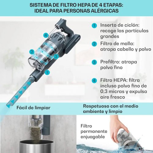 Klarstein LARMA Aspirador sin bolsa a pilas 45 min Tiempo de funcionamiento máx. LED