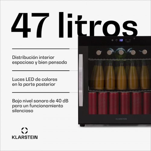 Klarstein Nevera Coachella 50 Onyx 47 litros función wifi retroiluminada acero inoxidable