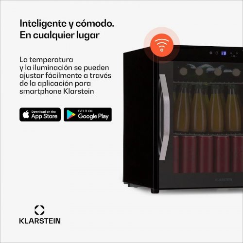 Klarstein Nevera Coachella 50 Onyx 47 litros función wifi retroiluminada acero inoxidable