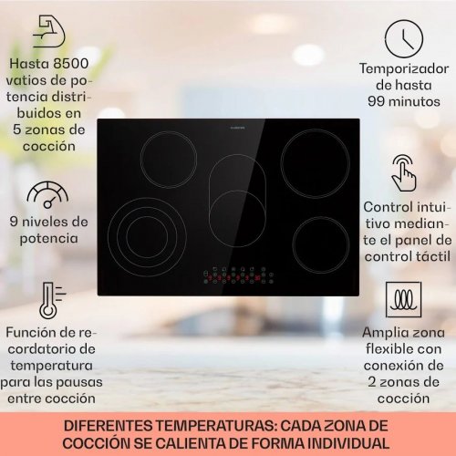 Klarstein Placa de cocción empotrada Virtuosa 5 zonas 8500 W vitrocerámica