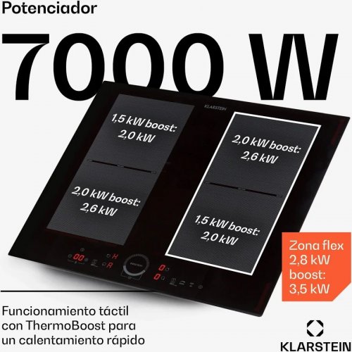 Klarstein Placa de inducción Delicatessa 60 4 zonas 7000W vitrocerámica