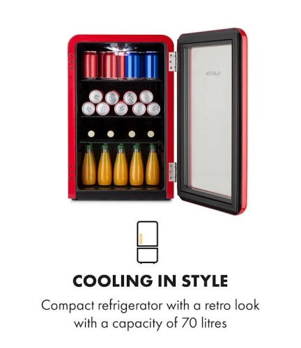 Klarstein PopLife Nevera para bebidas frigorífico 70 litros de capacidad de 0 a 10 °C diseño retro LED