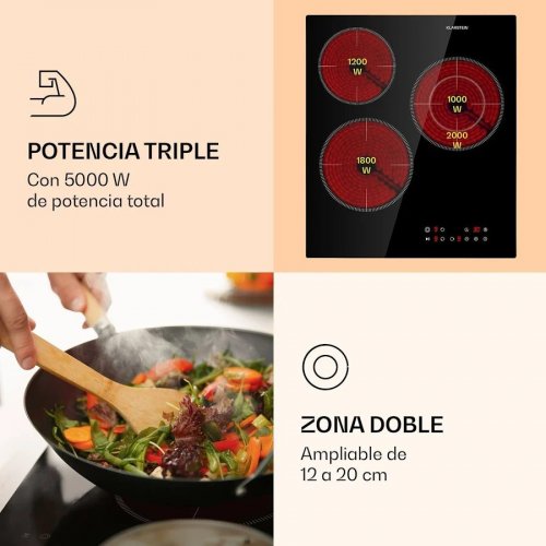 Klarstein Virtuosa 3 Slim Cooktop 3 Ranges 5000 W Dualzone Timer Ceramic