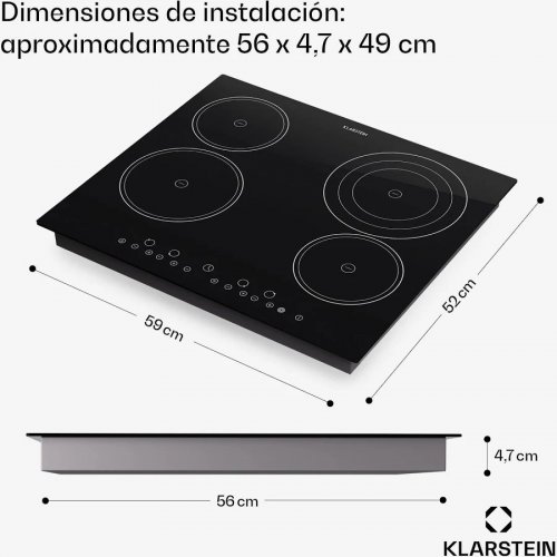 Klarstein Virtuosa Cocina encastrable de vitrocerámica 6500 W 59x52 cm 4 placas