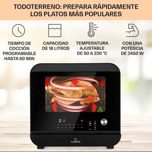 Klarstein Vita Pro Hot Air Deep Fryer con cocción vapor 2450 W 18 litros 14 programas 800 ml depósito de agua