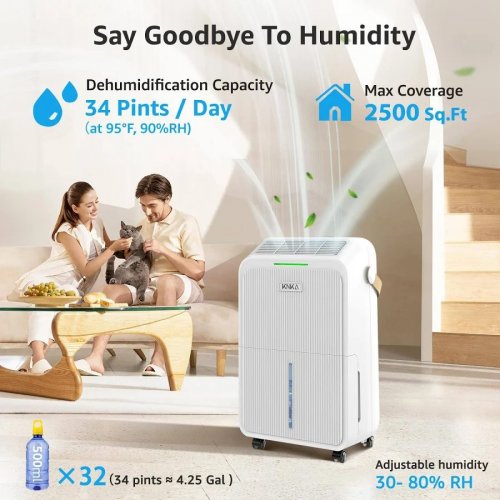 KNKA 34 Pints Dehumidifier for Basement & Home