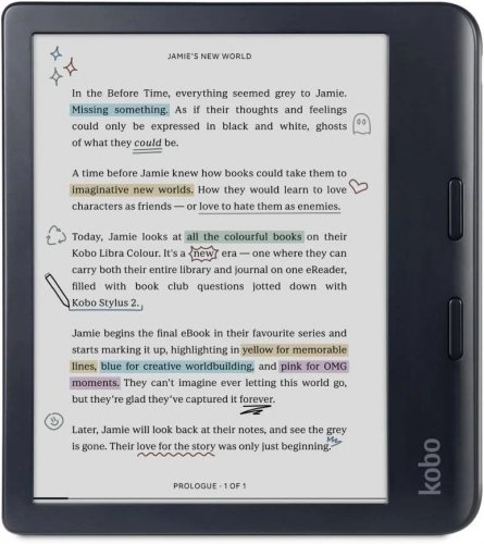 Kobo Libra Colour with Kobo Stylus 2 eReader Anti-Glare Colour Display and Ink Kaleido 3 7 Dark Mode Audio Books Waterproof Black