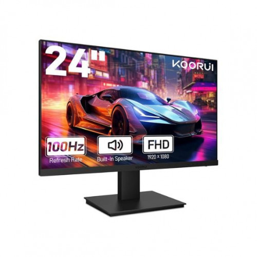 KOORUI Gaming Monitor 24 Pulgadas, Altavoces Incorporados, FHD 1920 * 1080p, 100 Hz, AdaptiveSync, HDMI, VGA, Montable VESA de 75 x 75 mm, Eye-Saver Mode, Negro