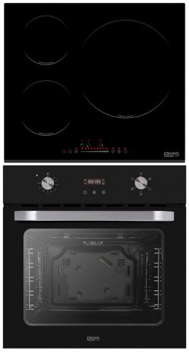 KROMSLINE KVI-3FI-B3+ KHCR-105-BK - Conjunto Vitrocerámica de Inducción + Horno Cristal Negro
