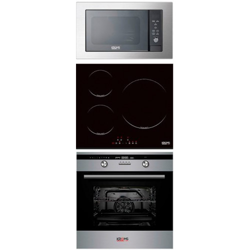 KROMSLINE KVI-3FI-B3 + KHM-1000-G-IX-PD INOX - Conjunto Vitrocerámica de Inducción + Horno + Microondas KMM-25-DXN