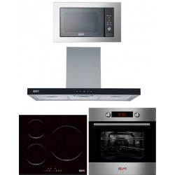 KROMSLINE KVI-3FI-B3 + KHM-900-D-IX-G INOX-Negro - Conjunto Vitrocerámica de Inducción + Horno + Microondas KMM-25-DXN + Campana KC-TI-90TC-G-BK