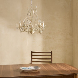Lámpara chandelier de metal y cristal 5 luces Toscana EuroVolter Crema