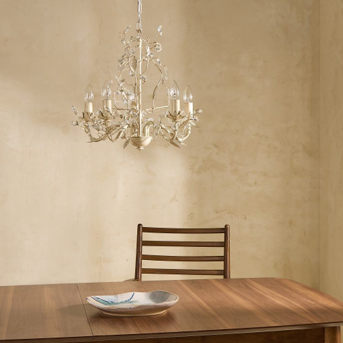 Lámpara chandelier de metal y cristal 5 luces Toscana EuroVolter Crema
