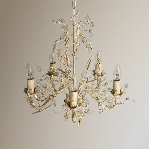 Lámpara chandelier de metal y cristal 5 luces Toscana EuroVolter Crema
