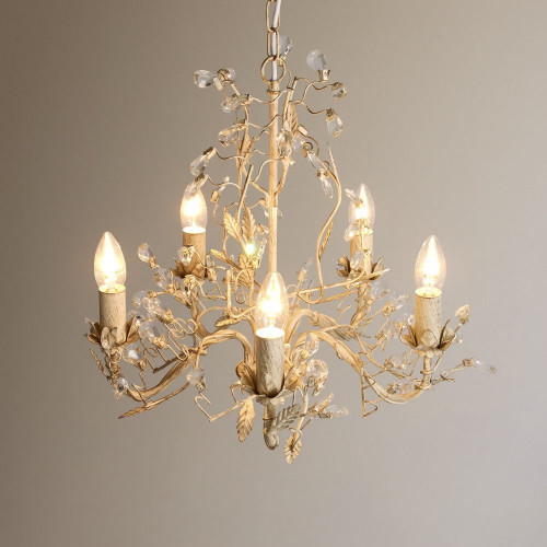 Lámpara chandelier de metal y cristal 5 luces Toscana EuroVolter Crema