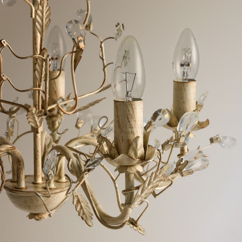Lámpara chandelier de metal y cristal 5 luces Toscana EuroVolter Crema
