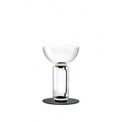 Lámpara de Pie de Vidrio y Bambú – ∅ 15.7′′ x H 21.7′′ / Dia 40cm x H 55cm / Clear+Black & Warm Light / EU Plug