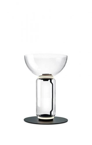 Lámpara de Pie de Vidrio y Bambú – ∅ 15.7′′ x H 21.7′′ / Dia 40cm x H 55cm / Clear+Black & Warm Light / EU Plug