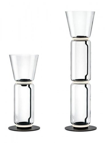 Lámpara de Pie de Vidrio y Bambú – ∅ 15.7′′ x H 21.7′′ / Dia 40cm x H 55cm / Clear+Black & Warm Light / EU Plug