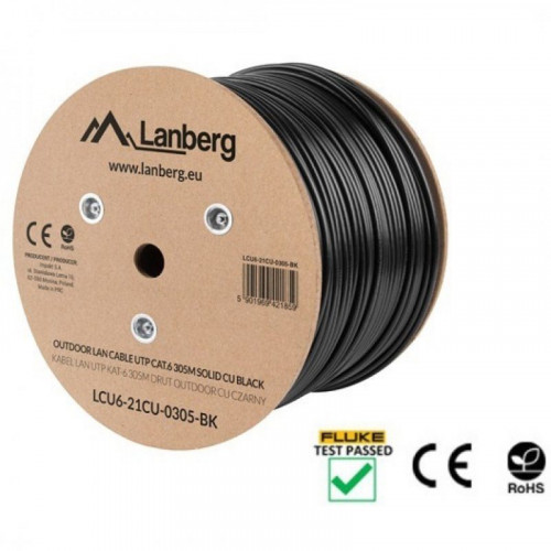 Lanberg Bobina Cable de Red Exterior RJ45 Cat.6 UTP Rígido CU 305m Negro