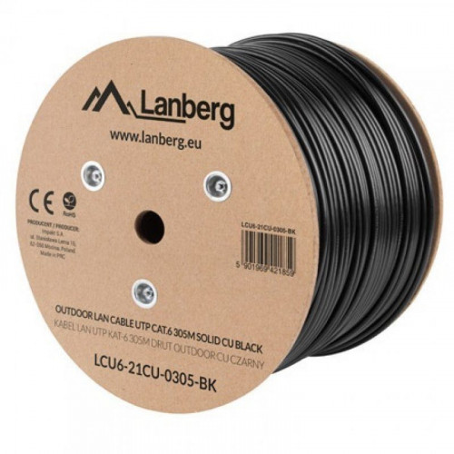 Lanberg Bobina Cable de Red Exterior RJ45 Cat.6 UTP Rígido CU 305m Negro