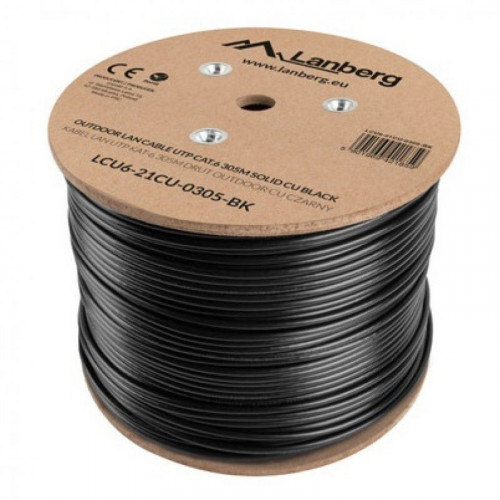Lanberg Bobina Cable de Red Exterior RJ45 Cat.6 UTP Rígido CU 305m Negro