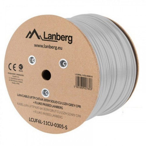 Lanberg Bobina de Cable LAN FTP CAT.6A Fluke Passed 305m Gris