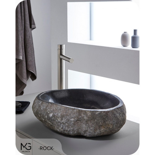 Lavabo sobre encimera de piedra Rock 45x15x40 cm irregular negro mate