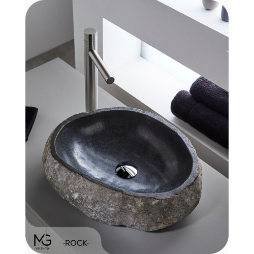Lavabo sobre encimera de piedra Rock 45x15x40 cm irregular negro mate
