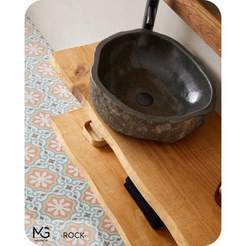 Lavabo sobre encimera de piedra Rock 45x15x40 cm irregular negro mate