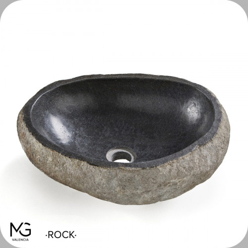 Lavabo sobre encimera de piedra Rock 45x15x40 cm irregular negro mate
