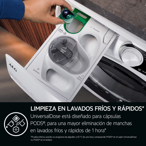 Lavadora AEG 9 kg / 1400 rpm Vapor, cajón UniversalDose - LFR7394O4V Blanco