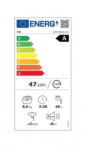 Lavadora carga frontal VOK EVW-8BAGL2412 8kg 1200 rpm 14 programas A Gris 60 cm