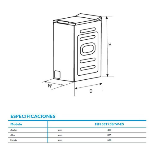 Lavadora carga superior Midea 6 kg / 1.200 rpm - MF100T60B/W- ES Blanco