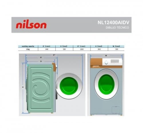 Lavadora de 12 kg Nilson Carga Frontal nl12400aidv