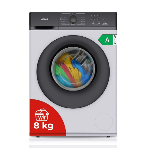Lavadora de 8 Kg Nilson, Carga Frontal, NL8200AI, 1600W, 1200rpm, 11 Programas, Función Stop&Go, Motor Inverter, Clase de Eficiencia Energética A