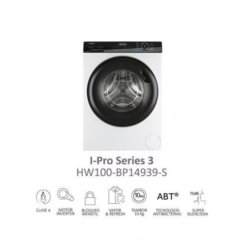 Lavadora Haier 10 kg / 1.400 rpm Motor Inverter, I-Pro Series 3 - HW100-BP14939-S Blanco