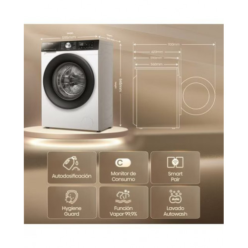 Lavadora Hisense 10,5 kg / 1.400 rpm, Wifi, Serie 3S - WF3S1045BW3 Blanco