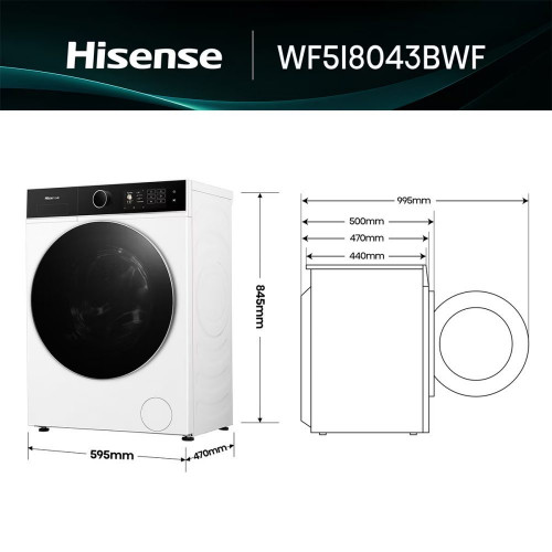 Lavadora Hisense 8 kg/1.400 rpm, Función Vapor - WF5I8043BWF Blanco