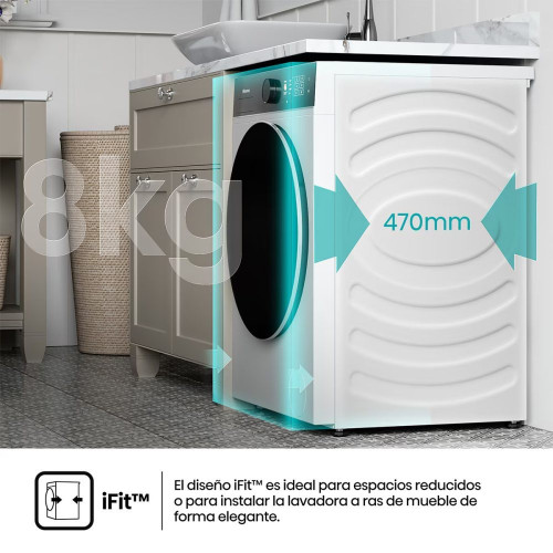 Lavadora Hisense 8 kg/1.400 rpm, Función Vapor - WF5I8043BWF Blanco