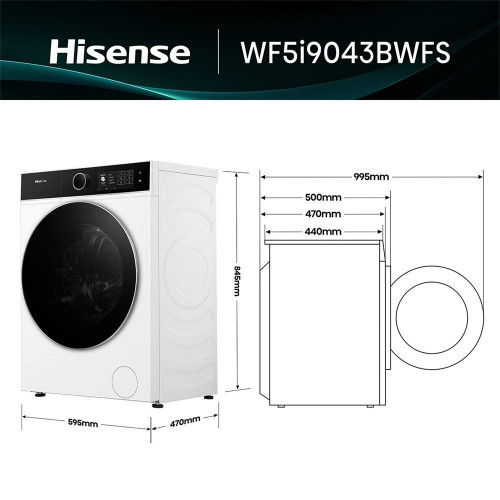 Lavadora Hisense 9 kg/1.400 rpm, Función Vapor - WF5i9043BWFS Blanco